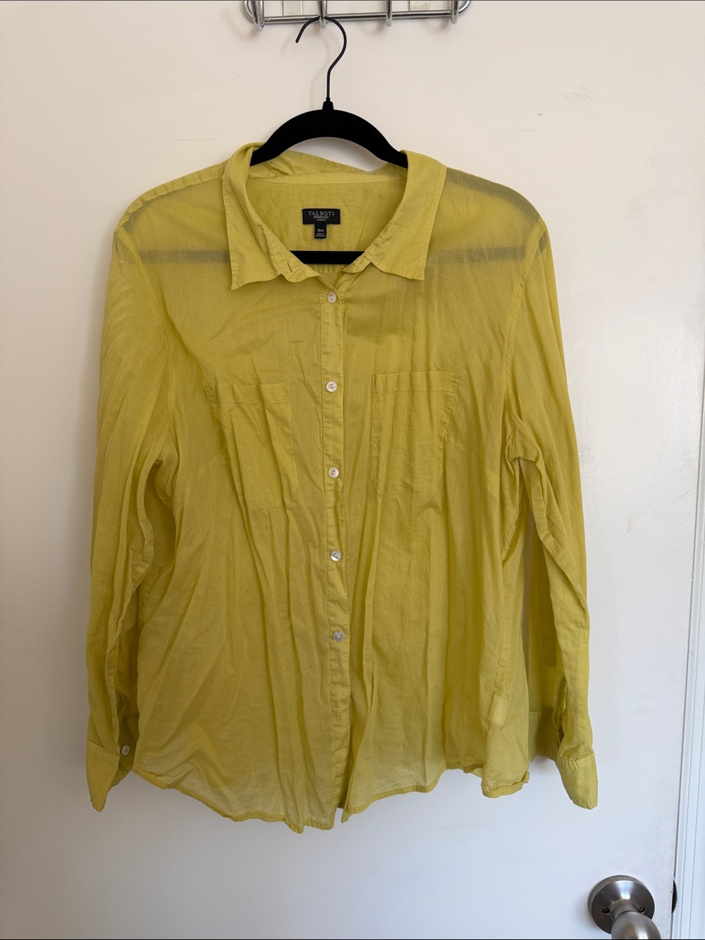 Talbots Lightweight Yellow/Green  Button-Front Blouse 16W 100% cotton